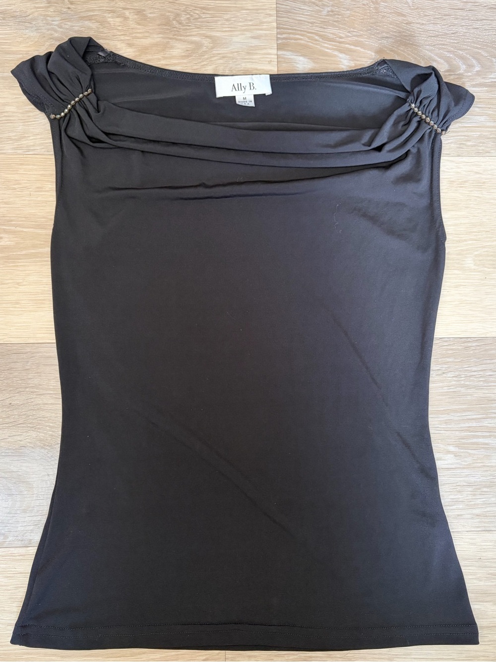 Ally B. Draped Neck Beaded Top – Black | Size M